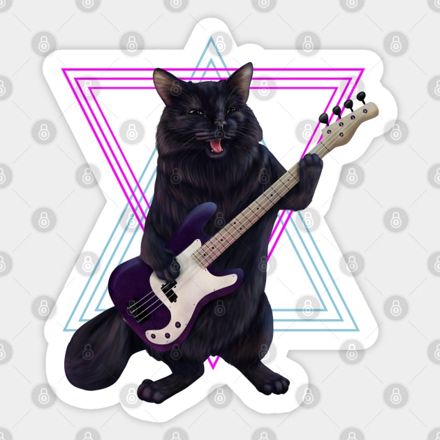 Cat playing bass guitar Sticker by Mehu Art